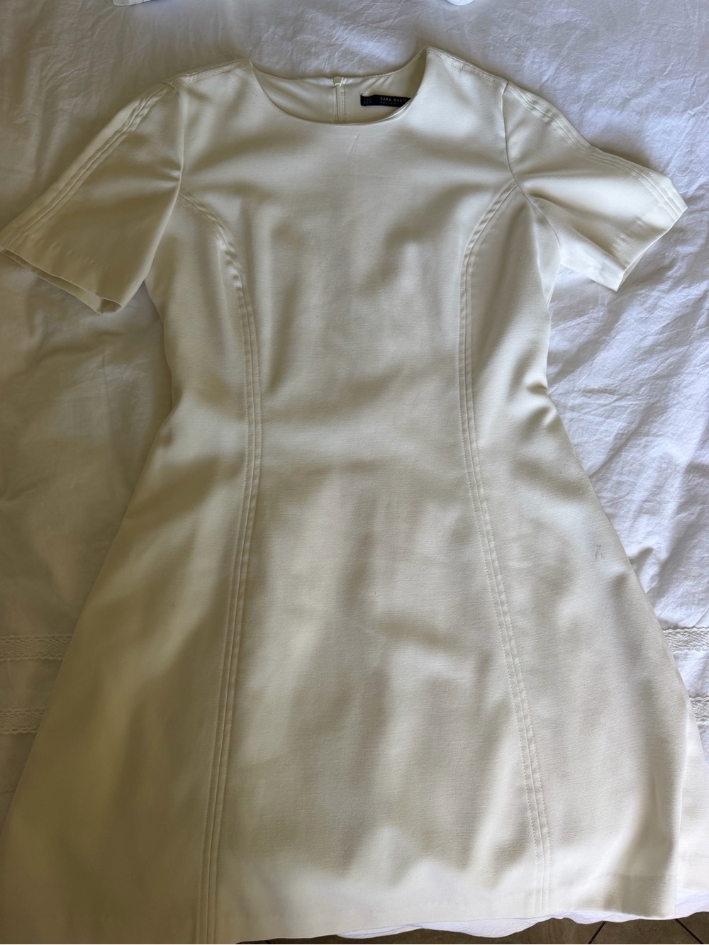 Zara Cream Short-Sleeve Sheath Dress
